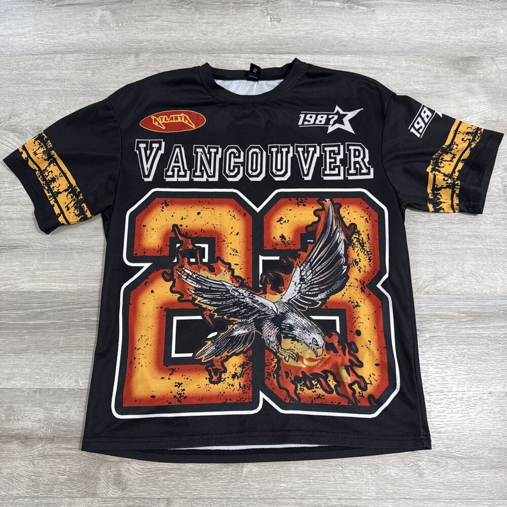 Vancouver 23 Shirt Eagle Flame Print Men's Black Jersey ROMWE XS Polyester